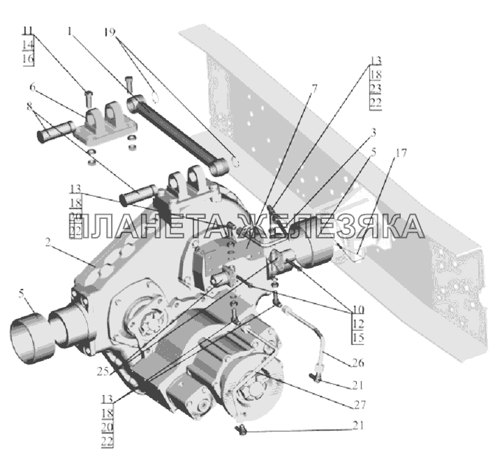 Установка редуктора отбора мощности МАЗ-6303A3, 6303A5